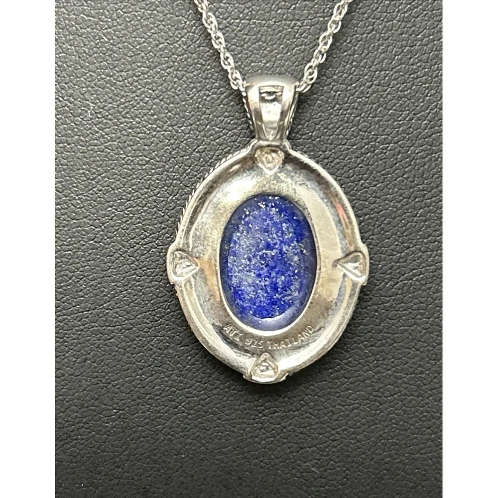 Vintage ATI Sterling Silver 925 Lapis Lazuli Pendant Necklace 18